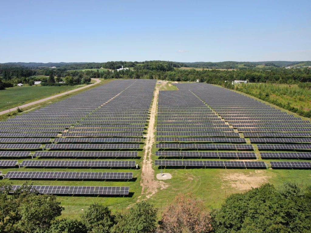 Aerial view of solar panels | Blue Prairie Solar Project